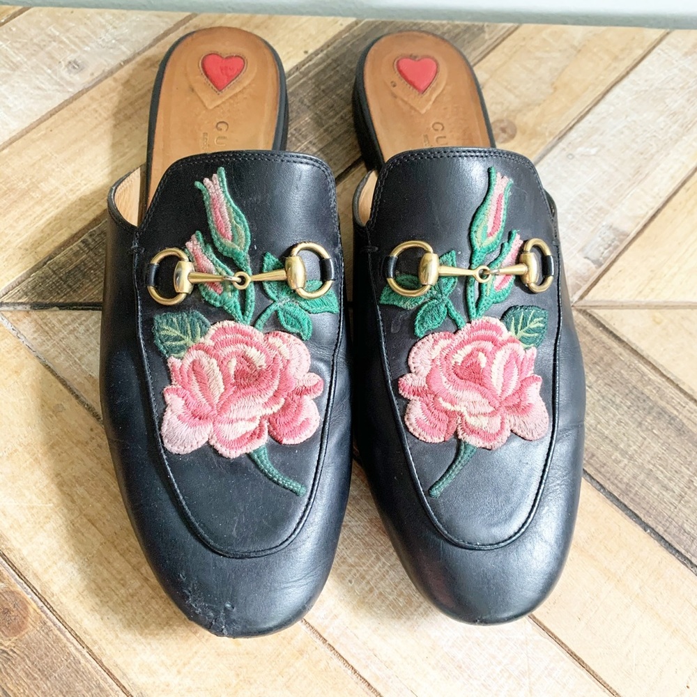 Gucci Princetown Rose Embroidered Slides
